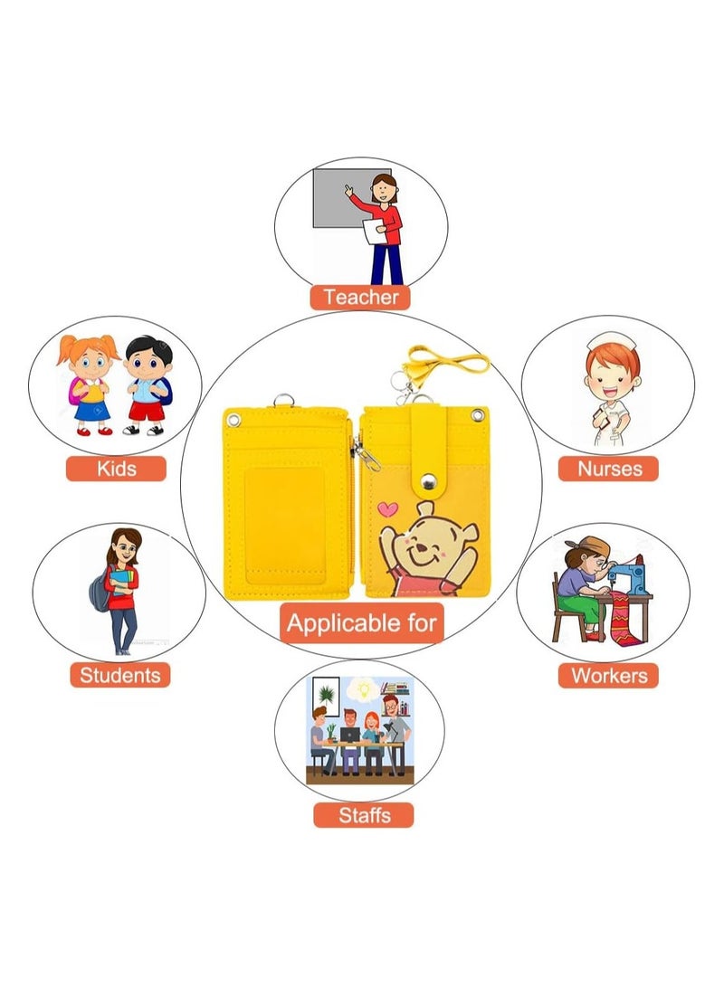 Cute ID Card Holder with Lanyard, Durable PU Leather Cartoon ID Card Holder with Zip Pocket Wallet Keychain Lanyard for Students Teenage Staff - Image 4